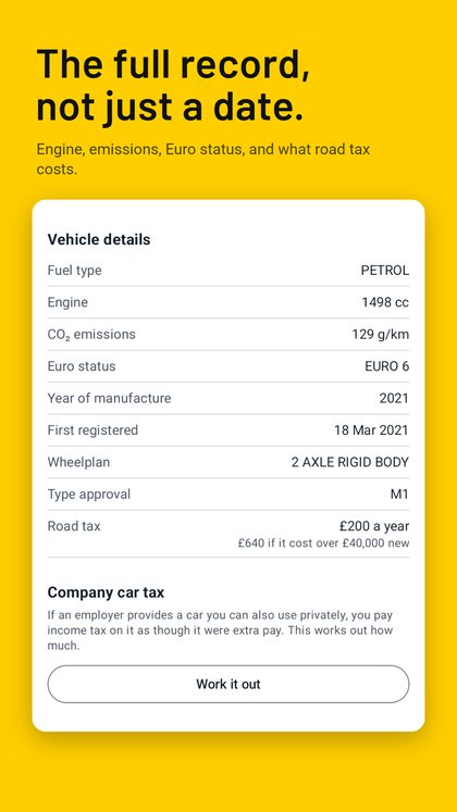 A car's details with its road tax for a year